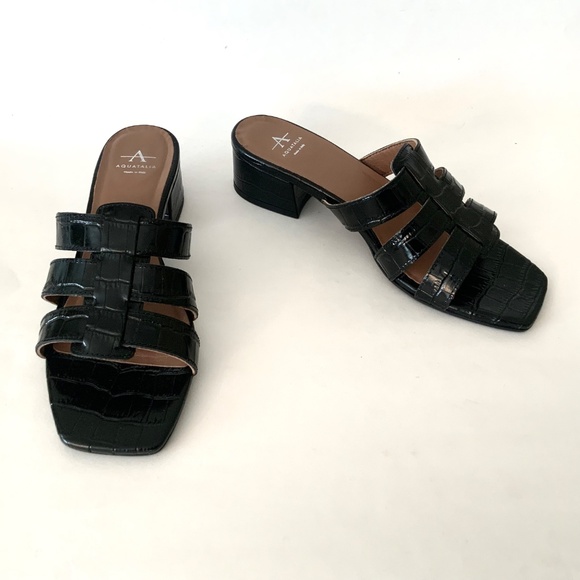 Aquatalia Harla Croco Caged Mule Sandals Black Leather Croc Embossed Shoes 8 - Picture 5 of 16